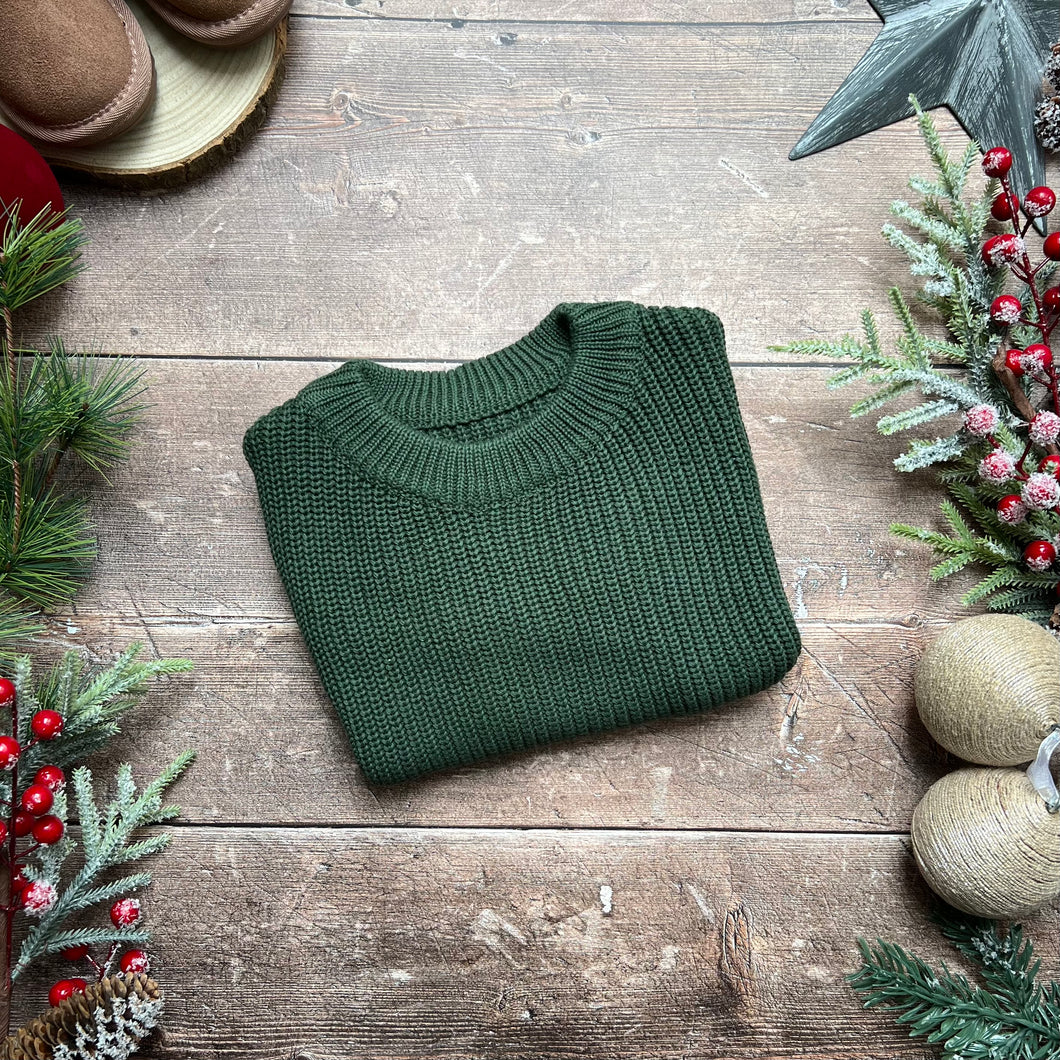 Chunky Knit Oversized Sweater - Dark Forest Green