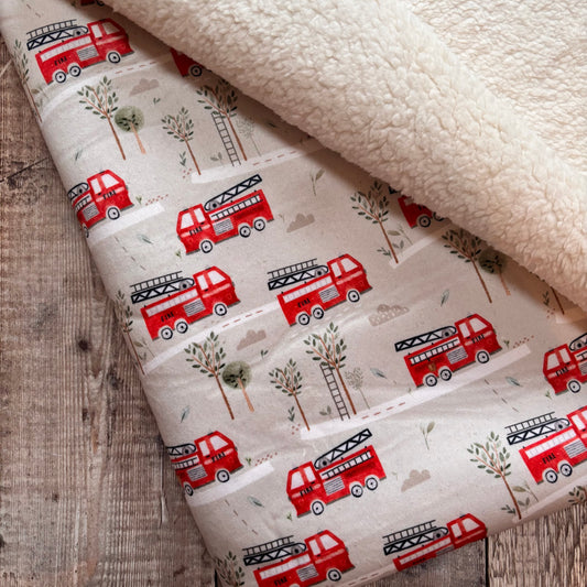 Fire Trucks Sherpa Blanket - Pram/Buggy Size