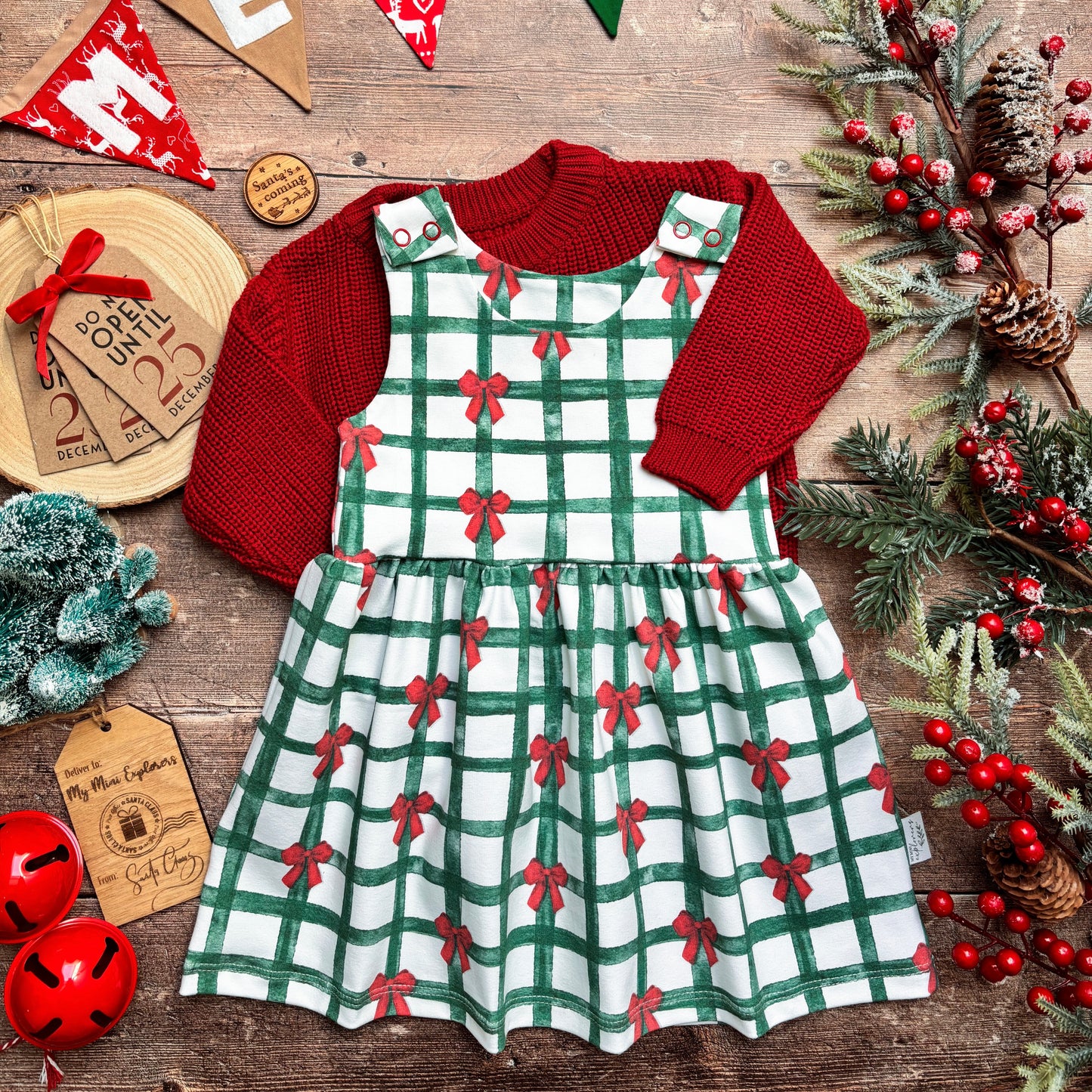 Christmas Gingham Child & Baby Pinafore Dress