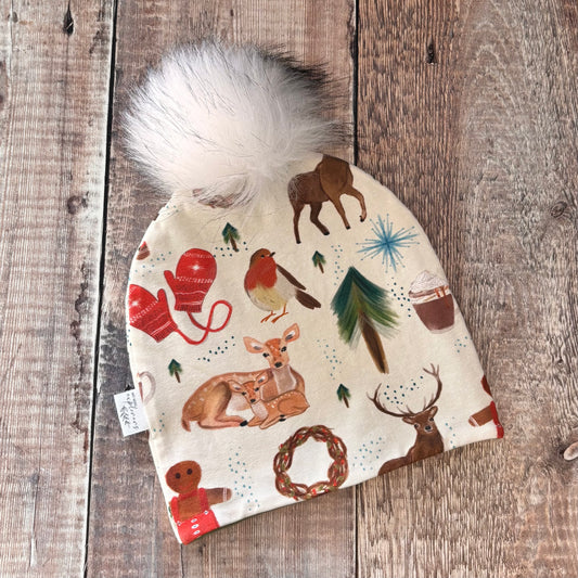 Feeling Festive Bobble Hat 1-2 years (khaki inside)