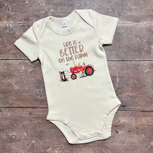 Life is better at the farm short sleeve bodysuit 6-12m (natural)
