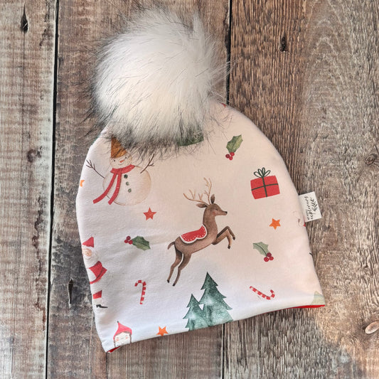 Christmas Time Bobble Hat 1-2 years (ruby inside)