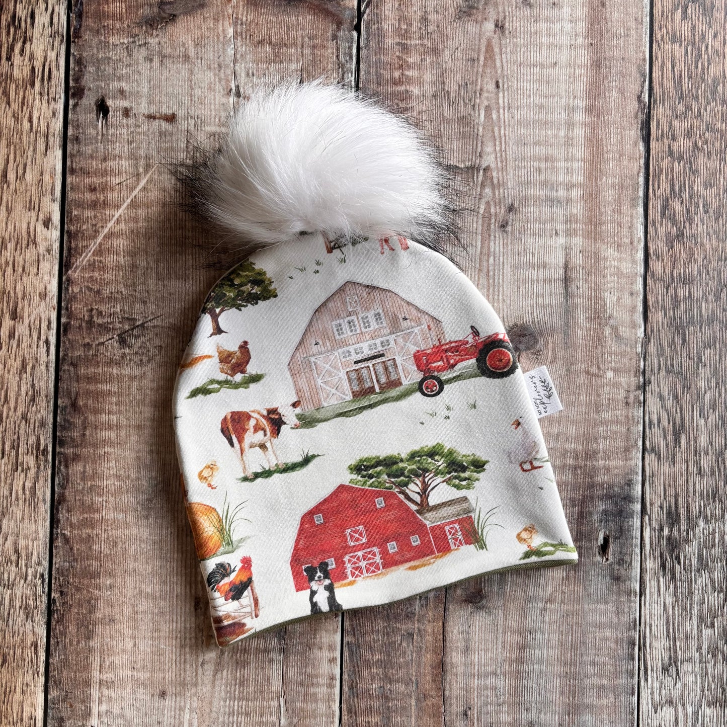 Farm Life Bobble Hat 6-12 months (khaki inside)