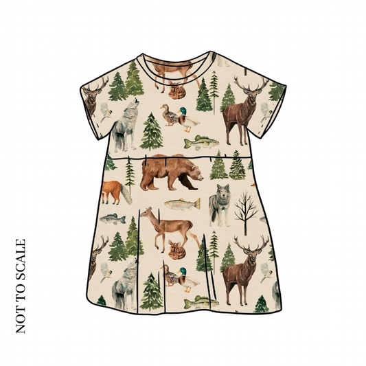 Wild Wood Animals Short Sleeve Dress