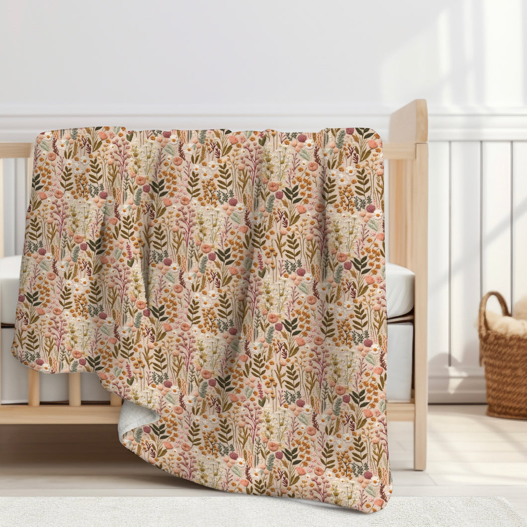 Embroidered Look Floral Sherpa Blanket