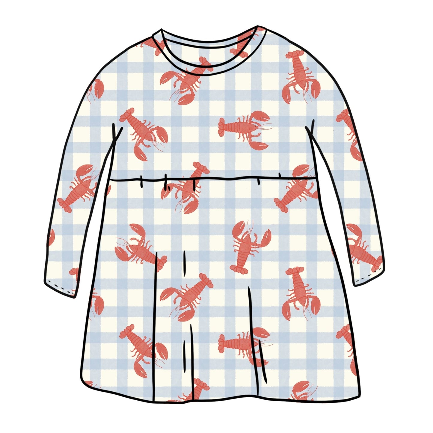 Gingham Lobster Child & Baby Sleeved Dress - 3 options