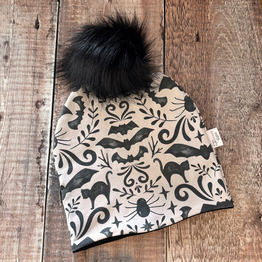Monochrome Halloween Bobble Hat 2-4 years (black inside)