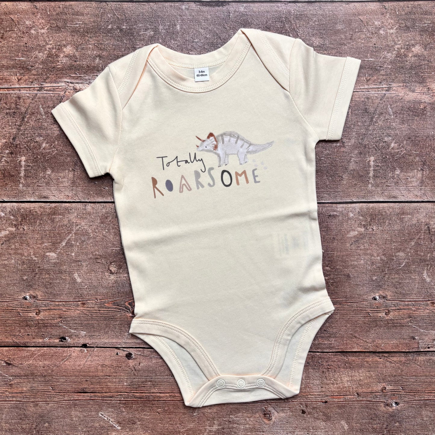 Totally Roarsome short sleeve bodysuit 3-6m (natural)