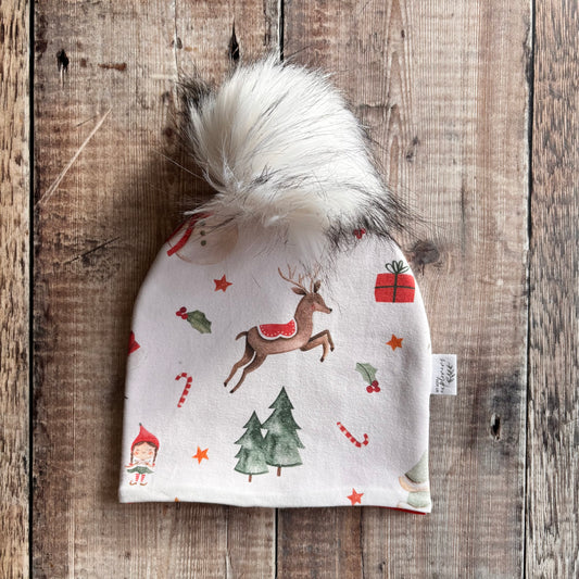 Christmas Time Bobble Hat 6-12 months (ruby inside)