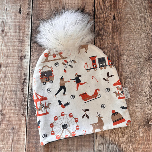 Winter Wonderland Bobble Hat 2-4 years (Dusty Blue inside)