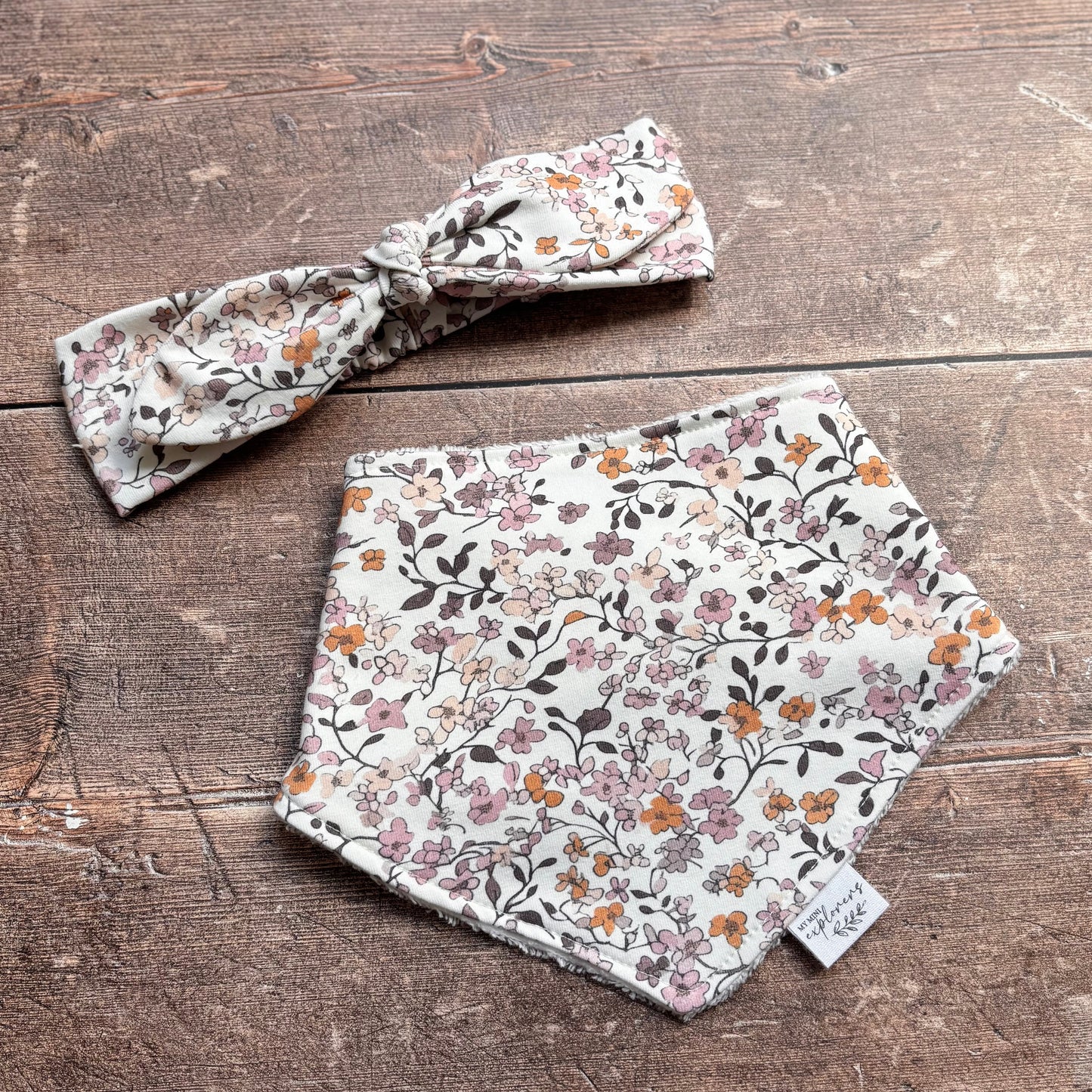 Lilac & Caramel Ditsy Floral Baby & Toddler Dribble Bib