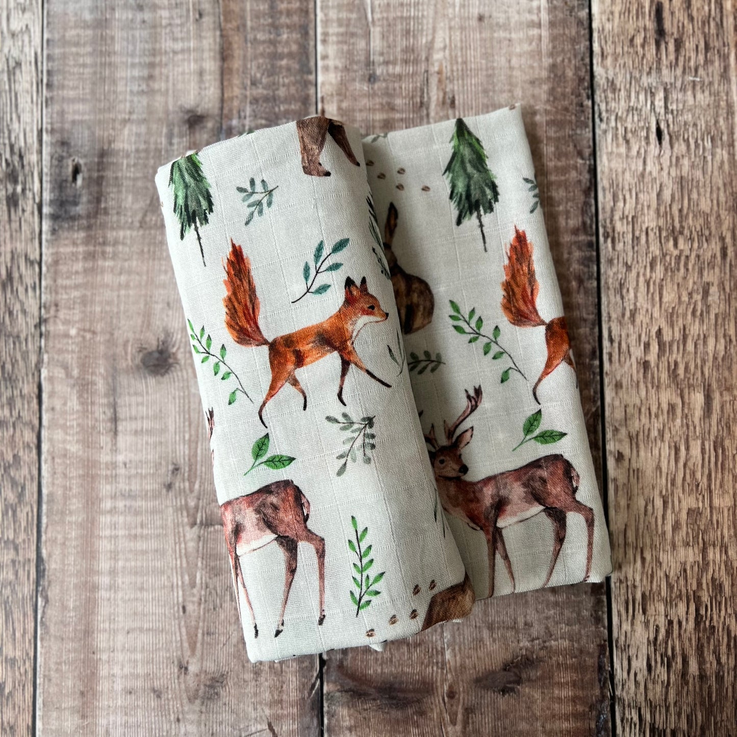 Woodland Animals Muslin Swaddle Blanket