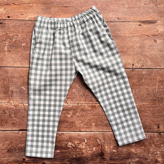 Turquoise Gingham 100% Cotton Toddler & Child Pocket Trousers