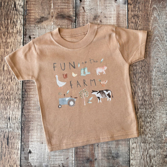 Fun on the farm short sleeve T-shirt 6-12m (Taupe)