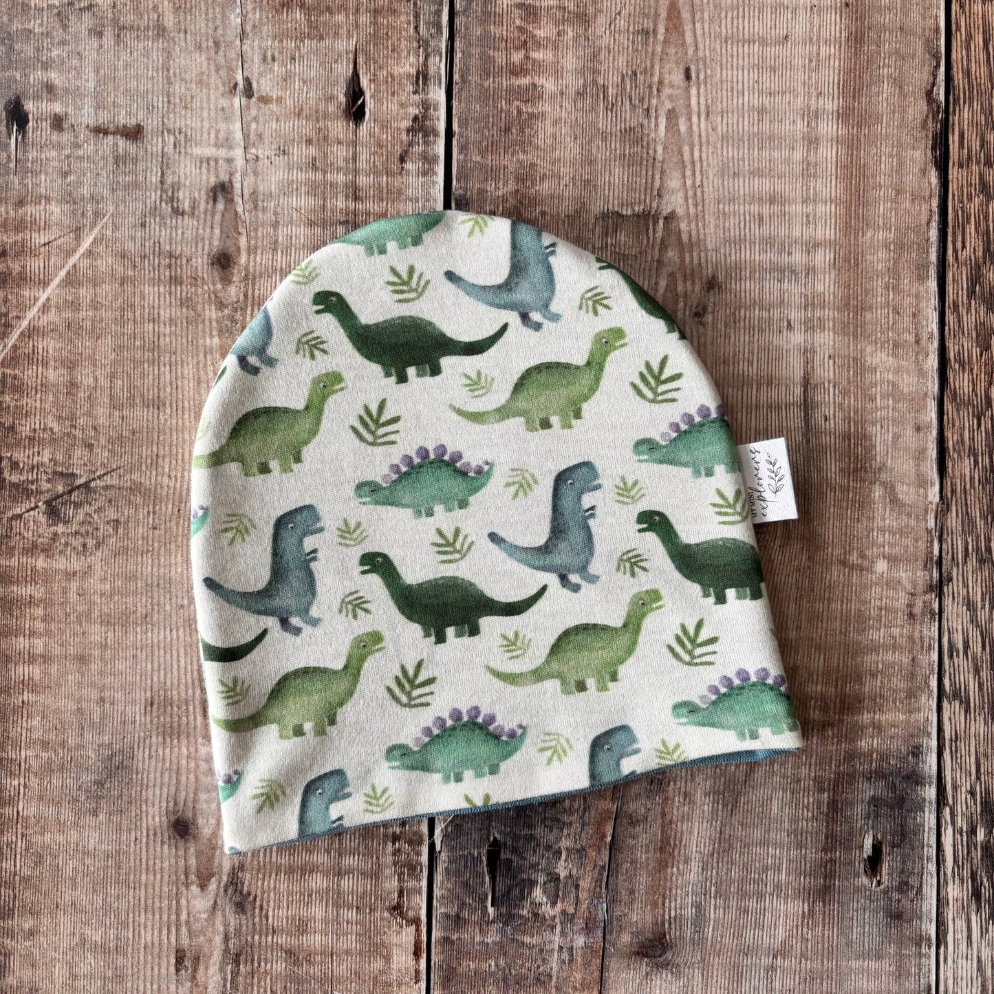 Blue Dinos Bobble Hat 0-6m (sea blue inside) NO POM POM