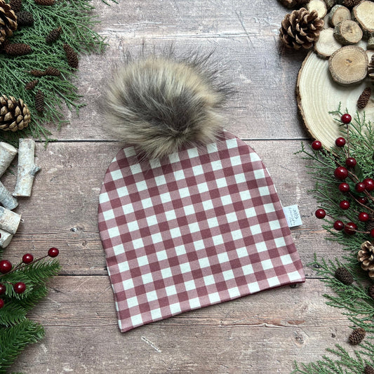 Berry Gingham Bobble Hat