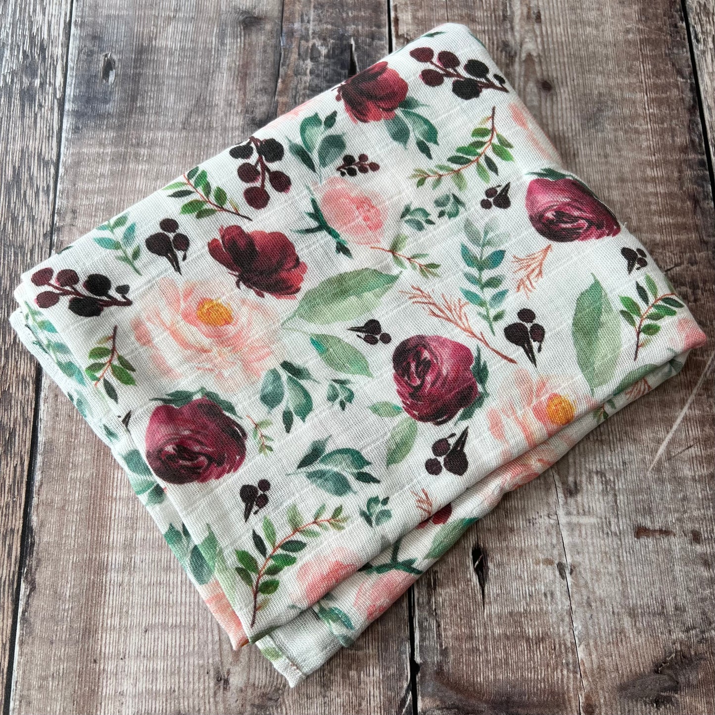 Plum Rose Floral Muslin Swaddle Blanket