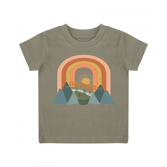 Explore More Mountain Rainbow T-Shirt 2-3 years (khaki tee)