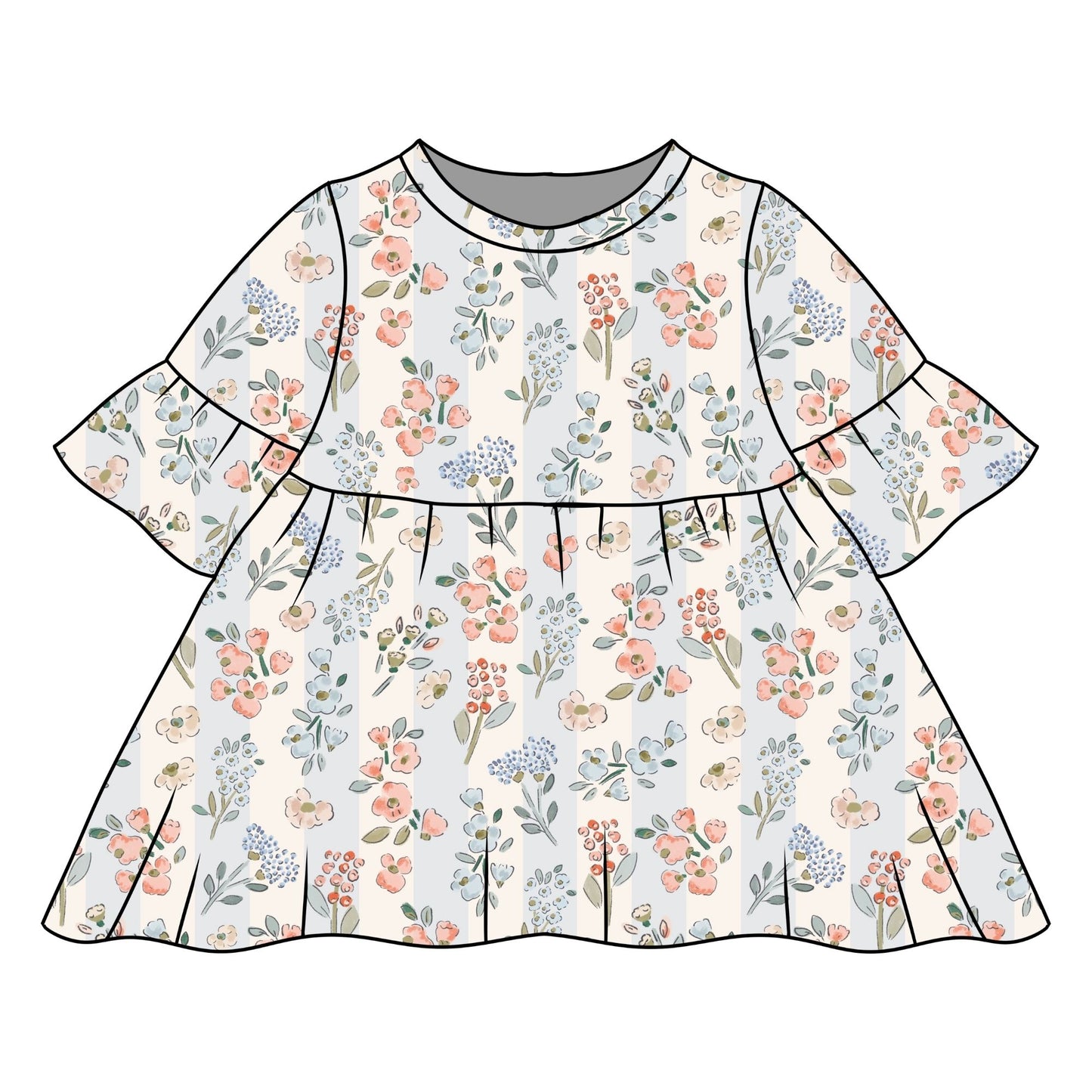 Floral Stripes Child & Baby Sleeved Dress - 3 options