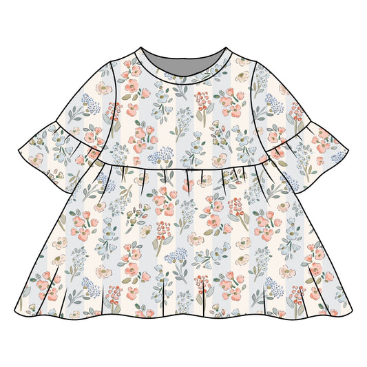 Floral Stripes Child & Baby Sleeved Dress - 3 options