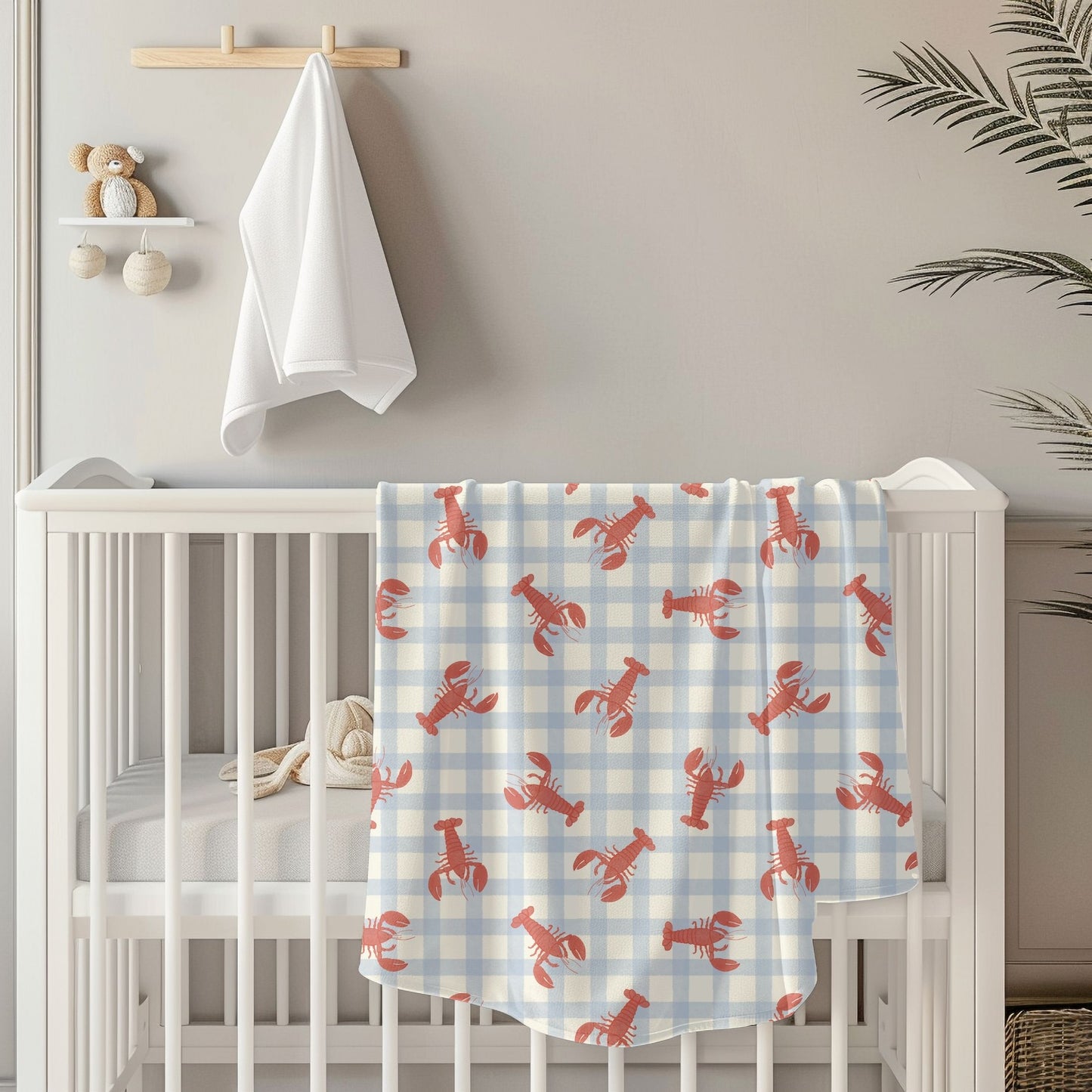 Gingham Lobster Toddler & Child Sherpa Blanket