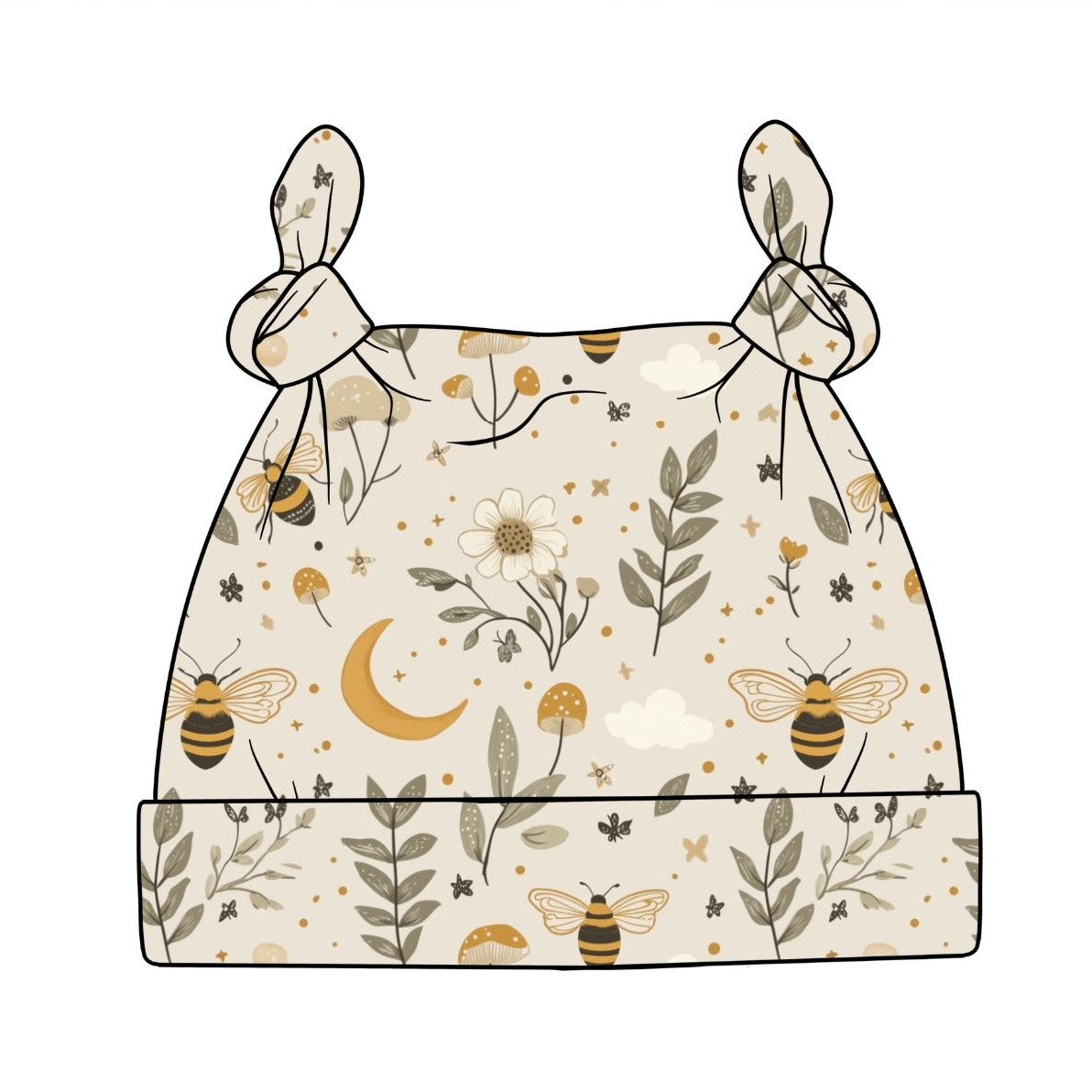 Bees & Moon Baby Knotted Hat