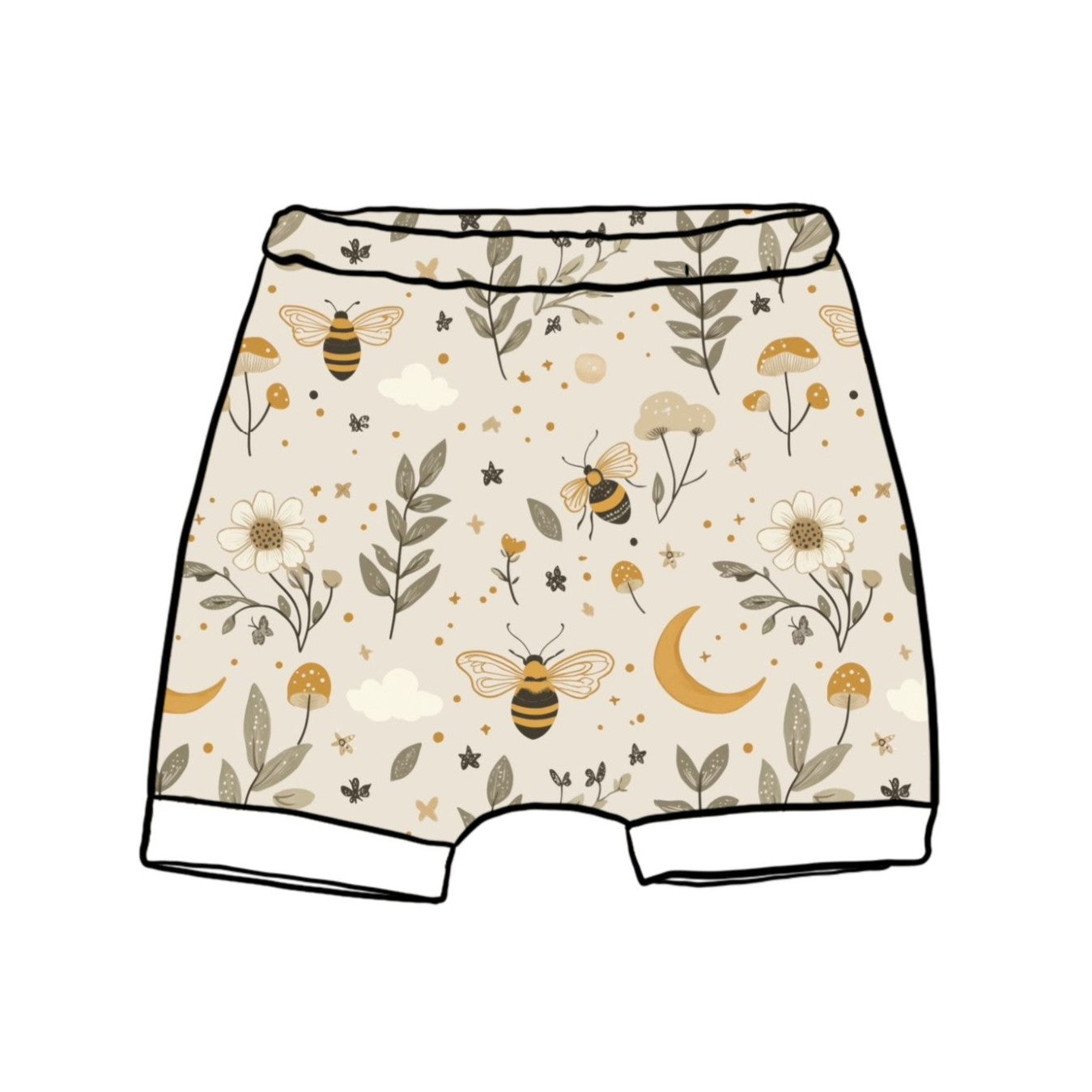 Bees & Moon Child & Baby Rolled Shorts