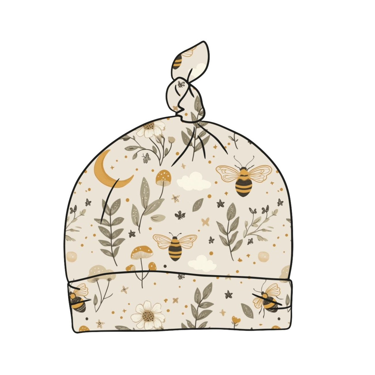 Bees & Moon Baby Knotted Hat