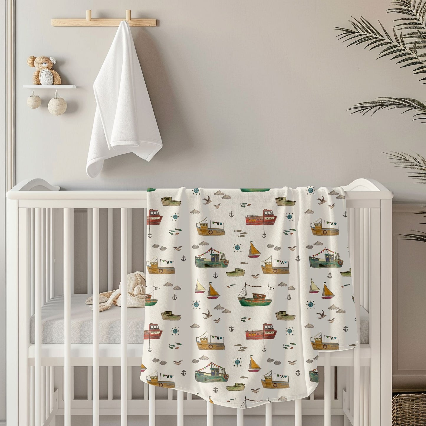 Fishing Boats Toddler & Child Sherpa Blanket