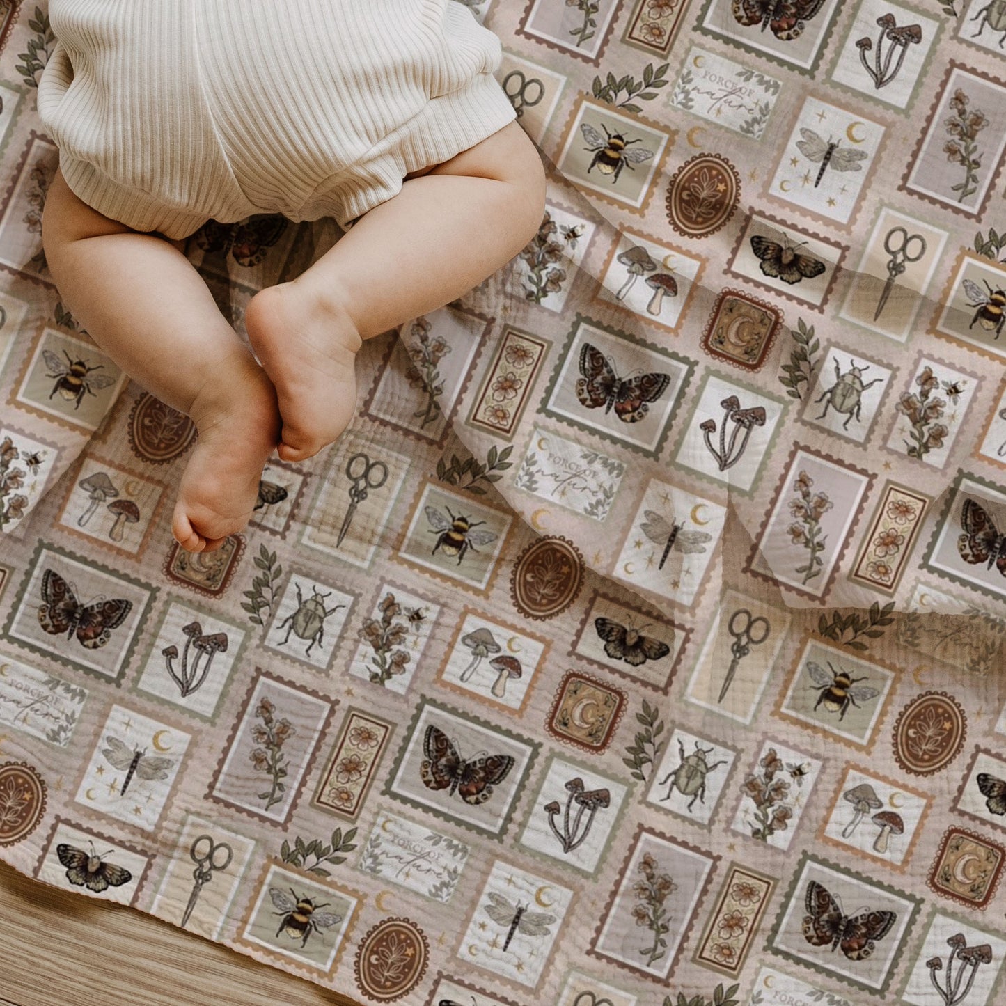 Botany Stamps Baby & Toddler Muslin Swaddle Blanket
