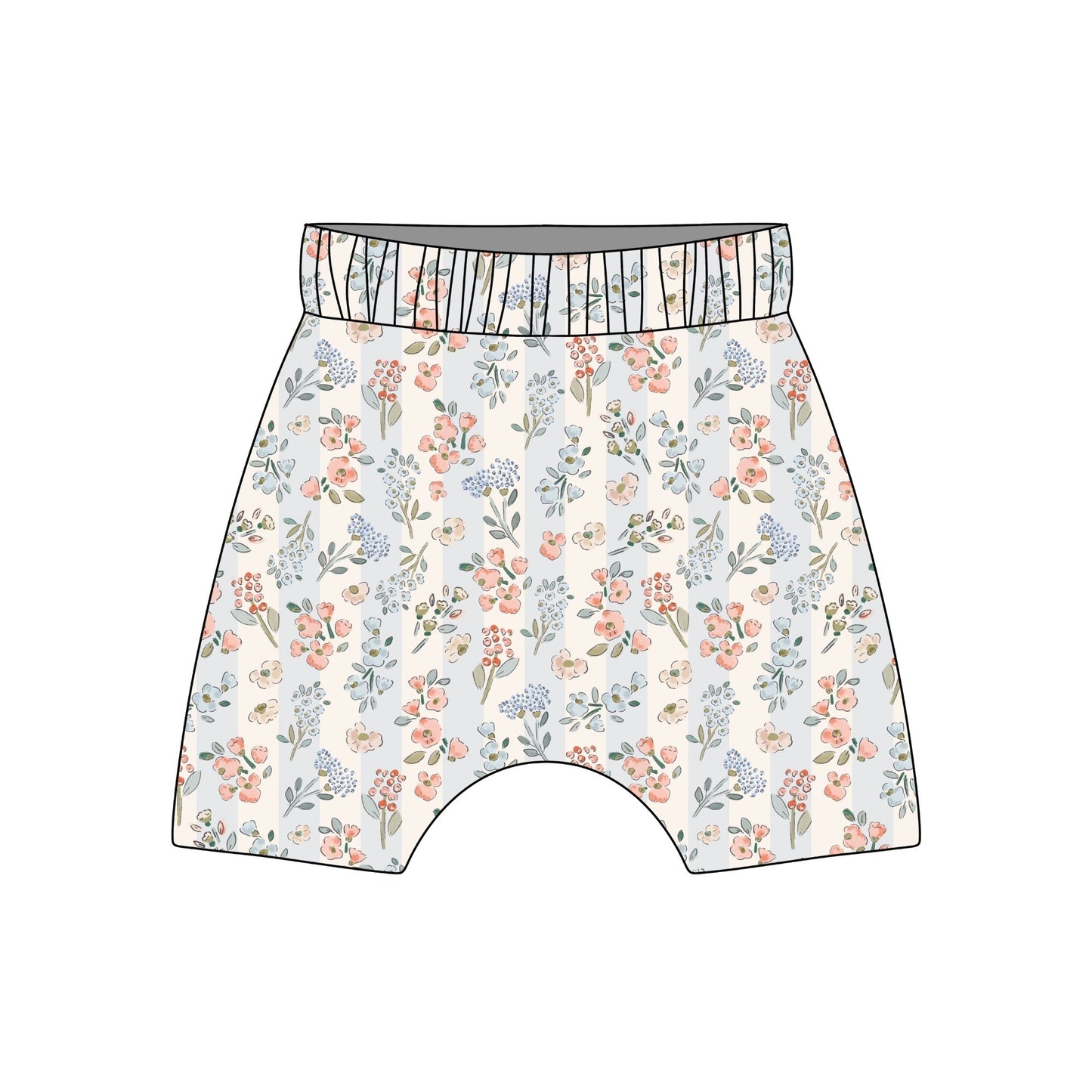 Floral Stripes Child & Baby Shorts - Rolled or Hemmed