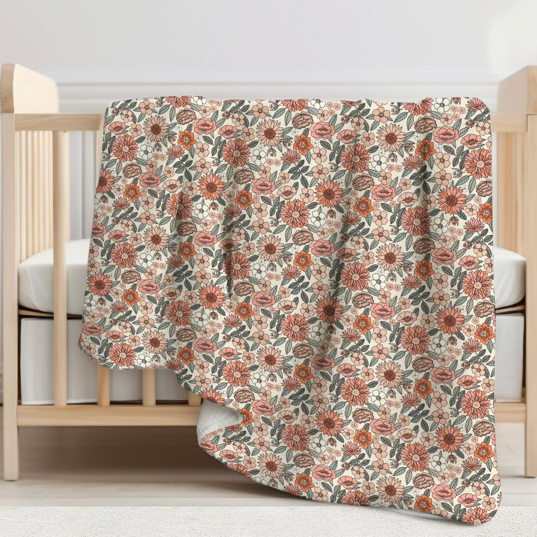 Retro Floral Sherpa Blanket