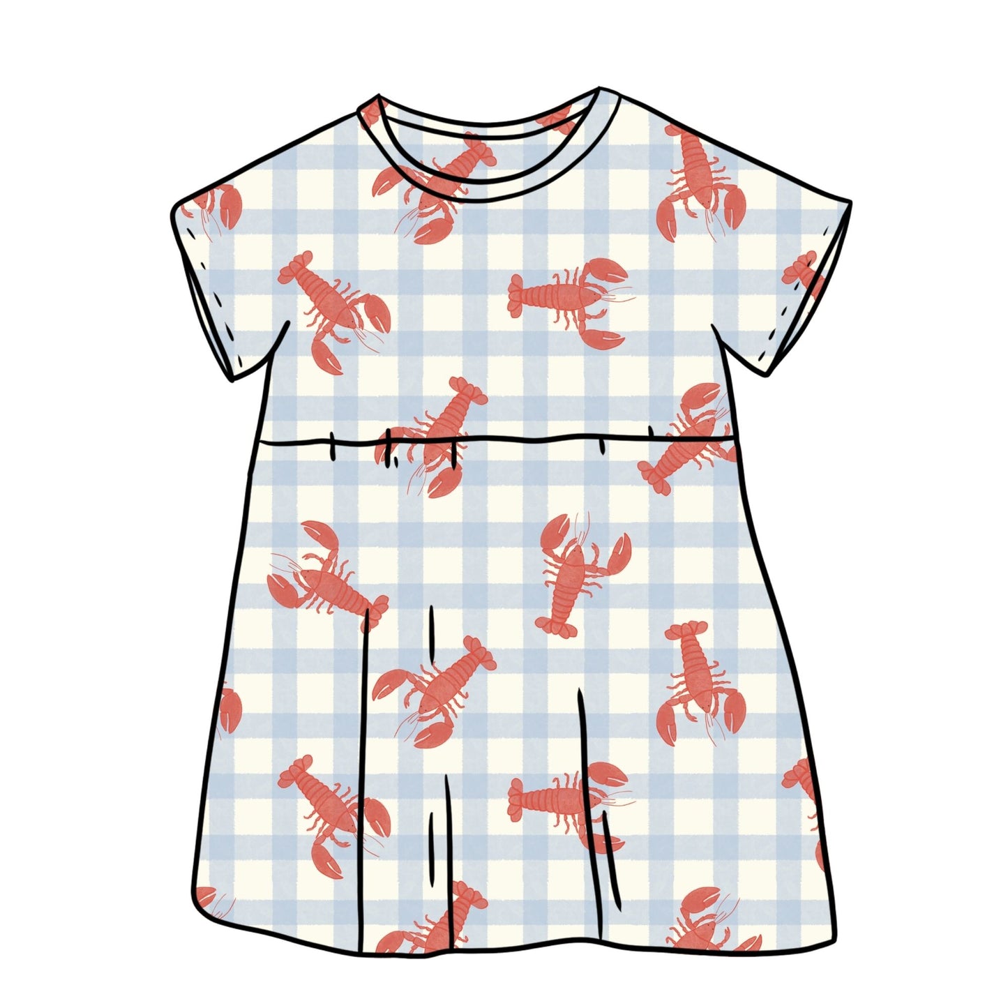 Gingham Lobster Child & Baby Sleeved Dress - 3 options