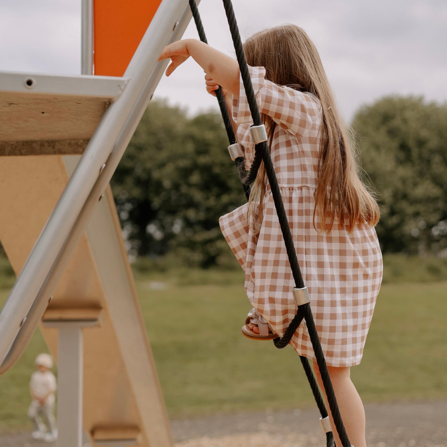Mocha Gingham Child & Baby Sleeved Dress - 3 options