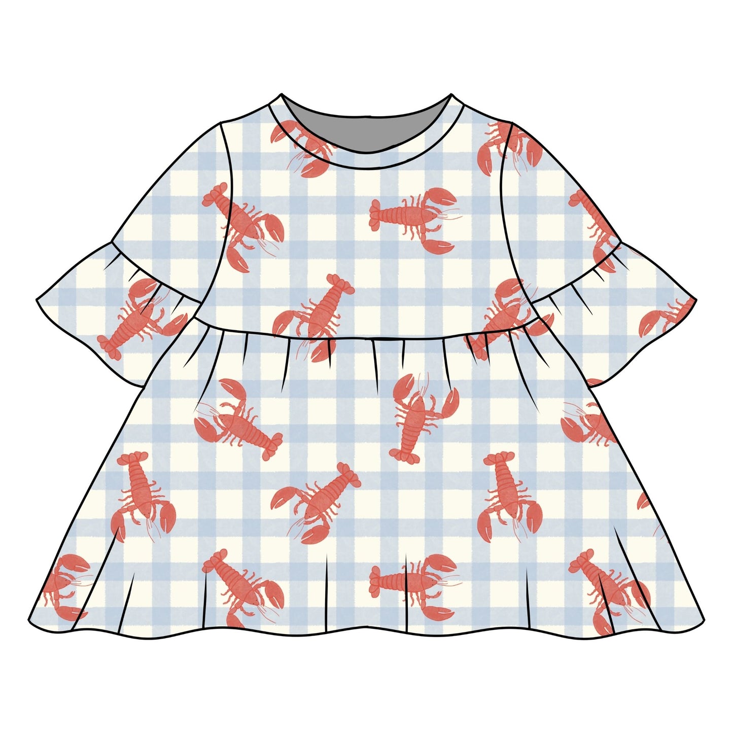 Gingham Lobster Child & Baby Sleeved Dress - 3 options