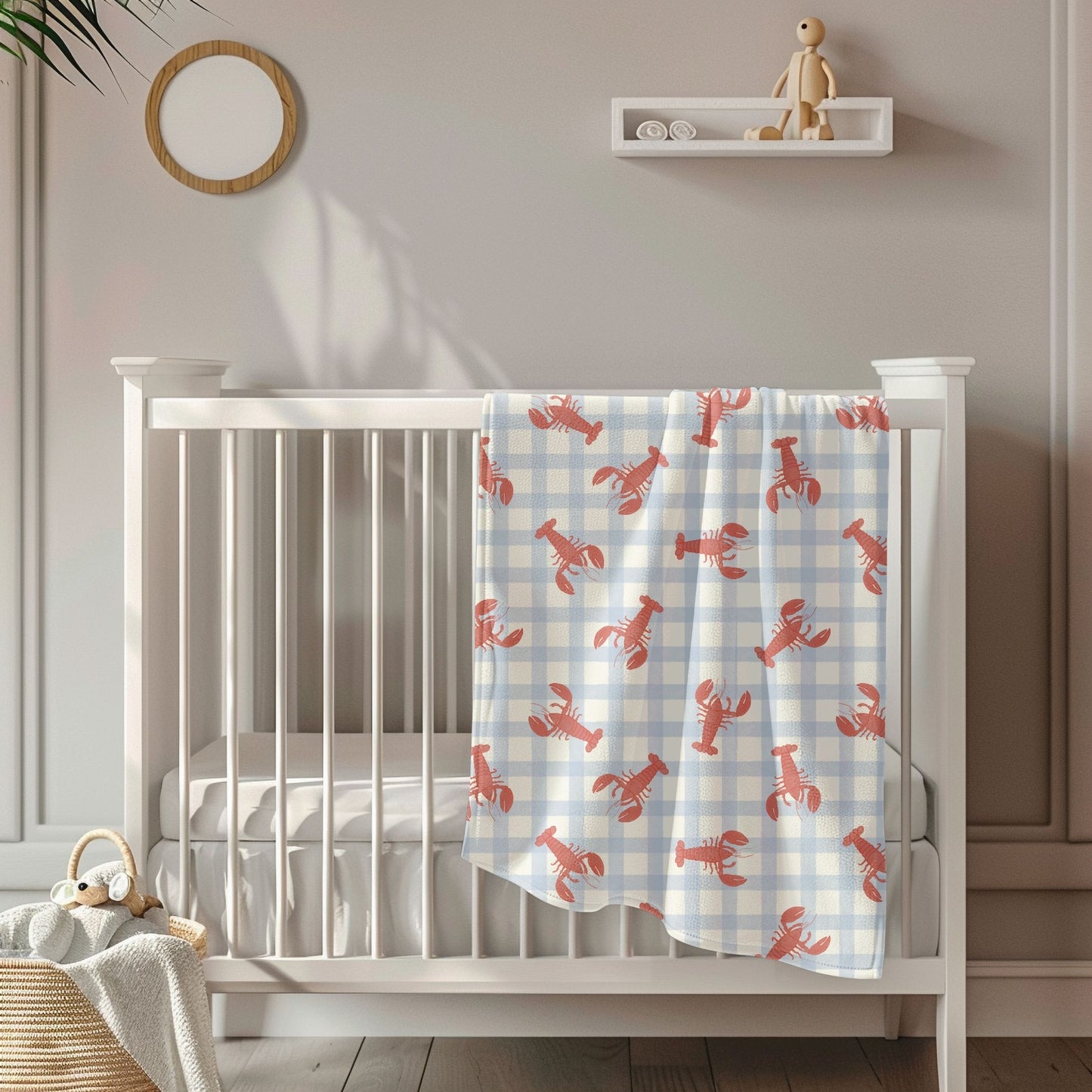 Gingham Lobster Toddler & Child Sherpa Blanket