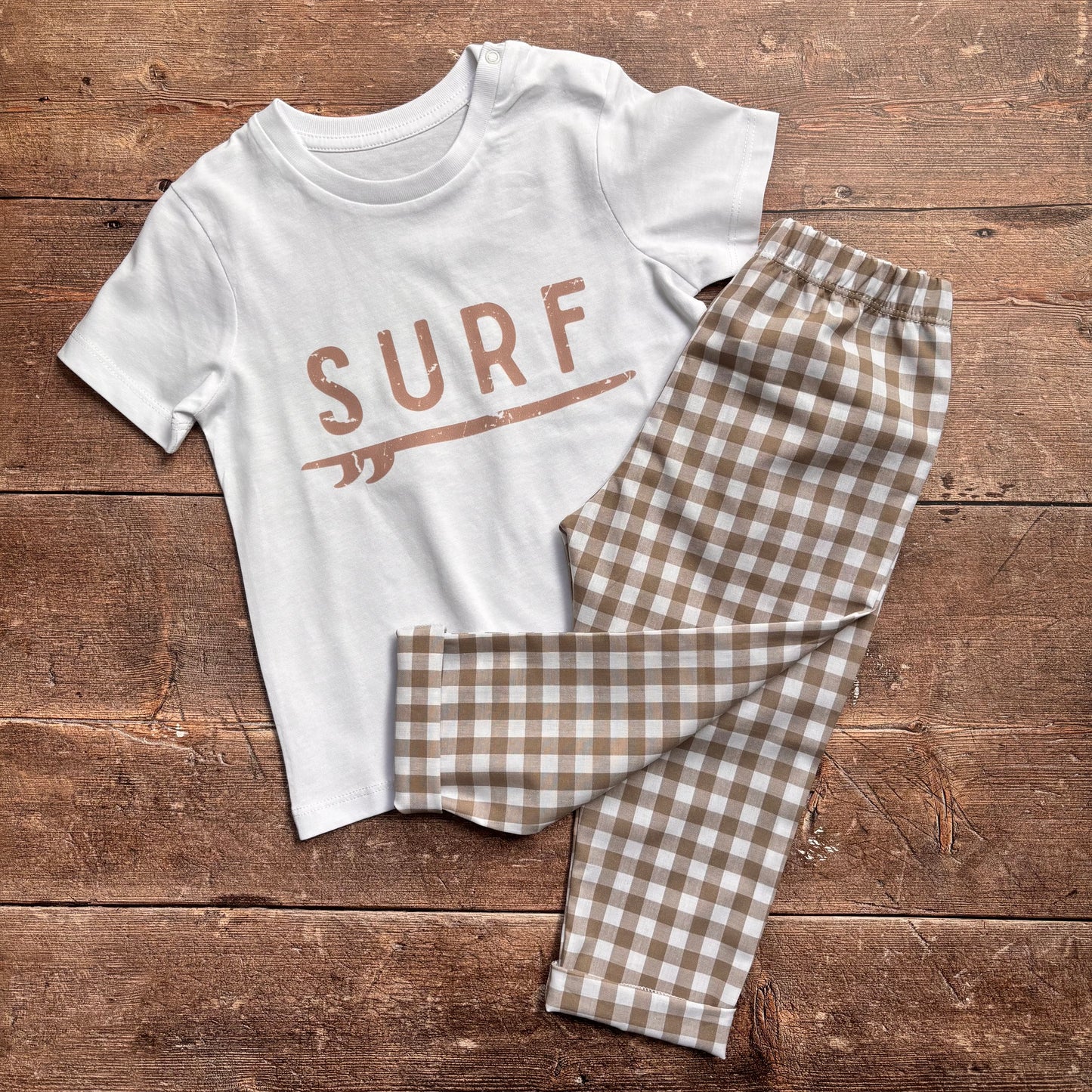 Sand Gingham 100% Cotton Toddler & Child Pocket Trousers