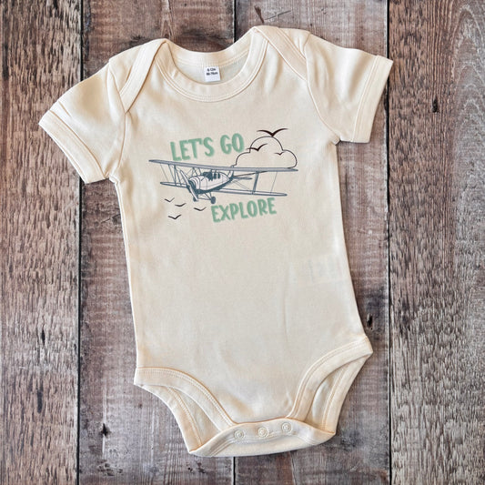 Let's go explore short sleeve bodysuit 6-12m (natural)