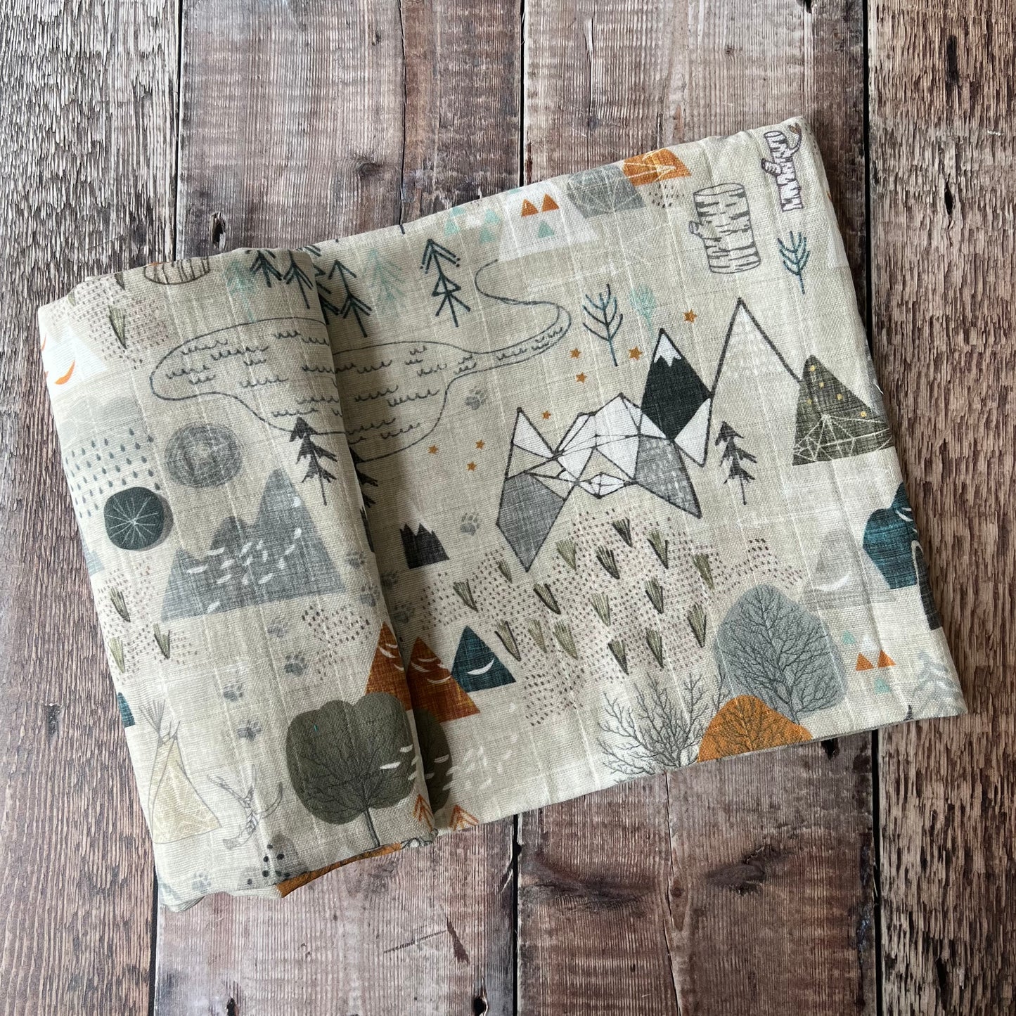Mountain Map Muslin Swaddle Blanket