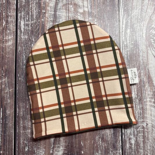 Wild Wood Check Bobble Hat 0-6m (army inside) NO POM POM