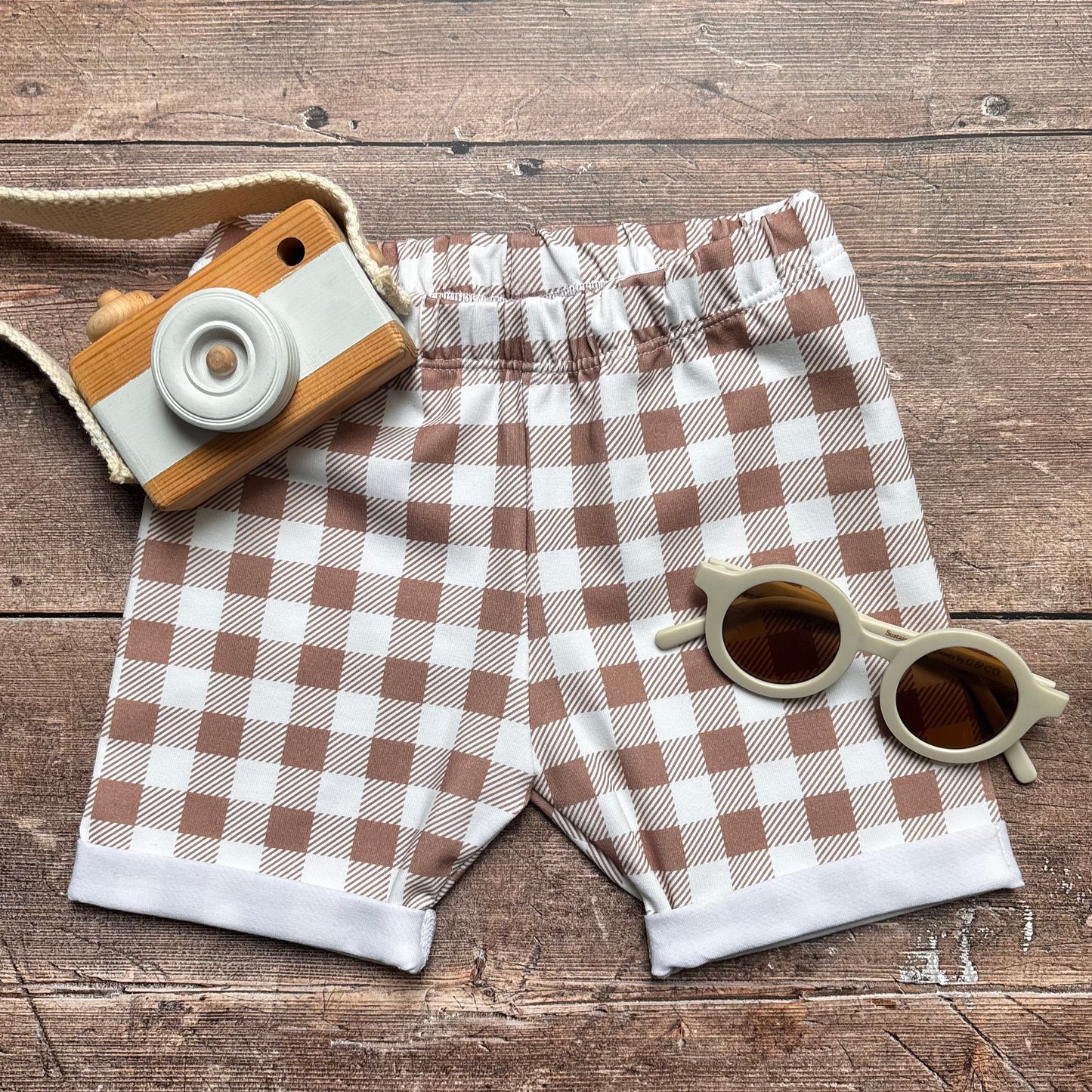 Mocha Gingham Child & Baby Shorts - Rolled or Hemmed