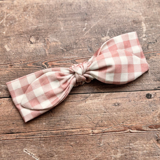 Rose Gingham Knot Bow Headband