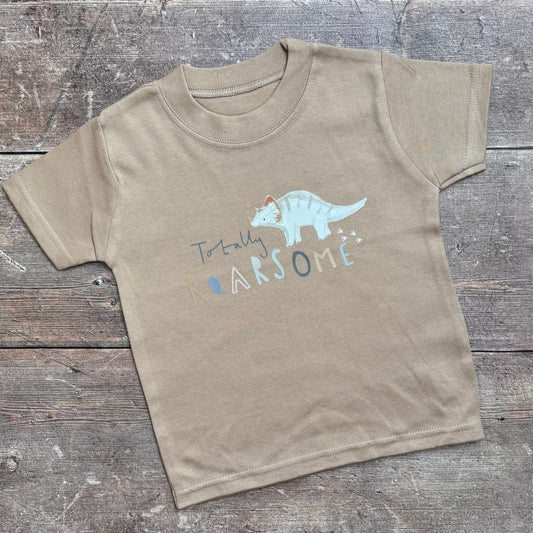 Totally roarsome short sleeve T-shirt 6-12m (Taupe)