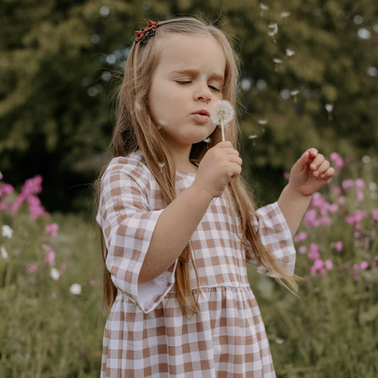 Mocha Gingham Child & Baby Sleeved Dress - 3 options