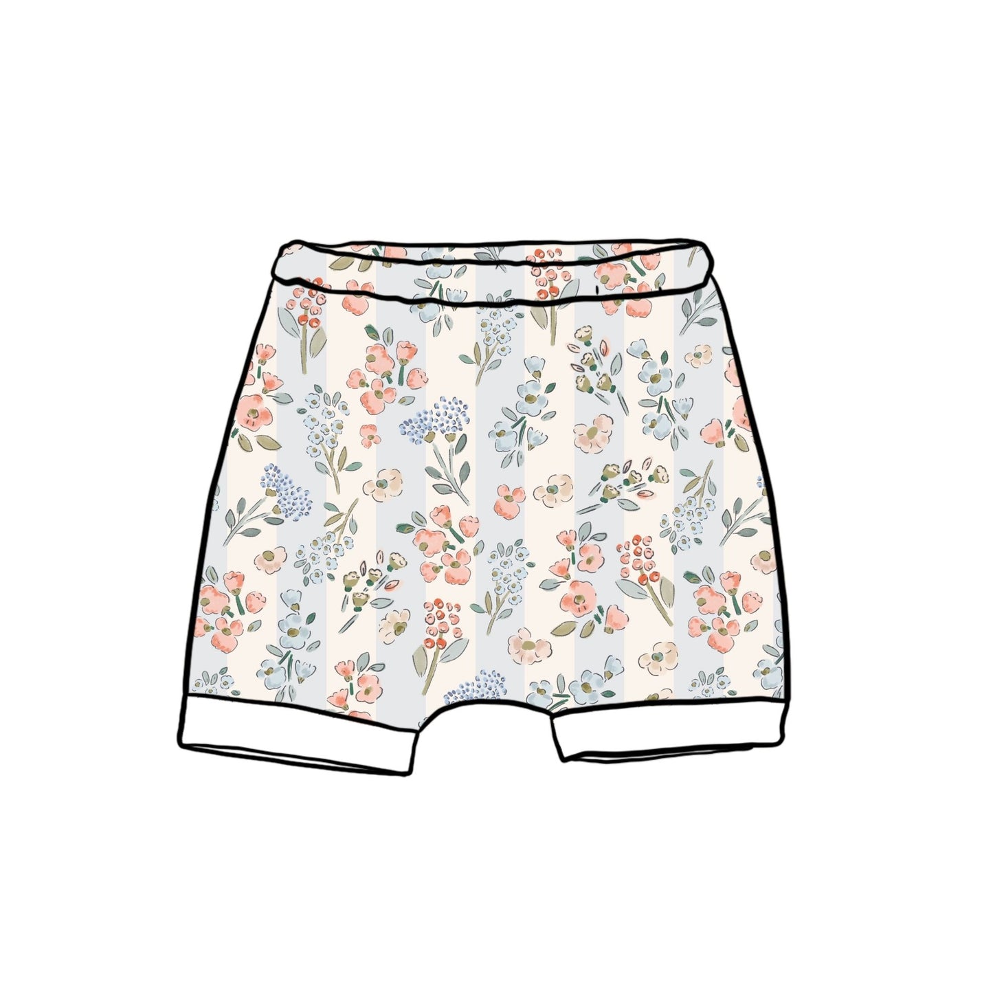 Floral Stripes Child & Baby Shorts - Rolled or Hemmed