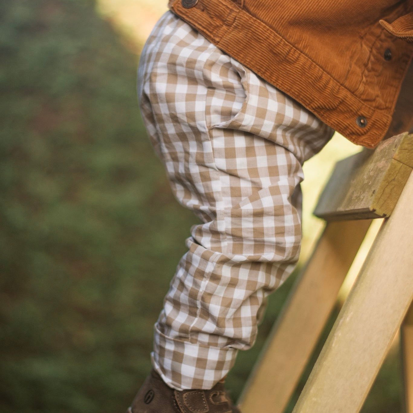 Sand Gingham 100% Cotton Toddler & Child Pocket Trousers