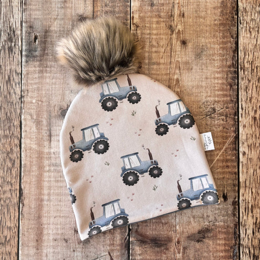 Tractors Bobble Hat 1-2 years (china blue inside)