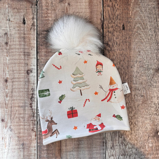 Christmas Time Bobble Hat 2-4 years (oat inside)