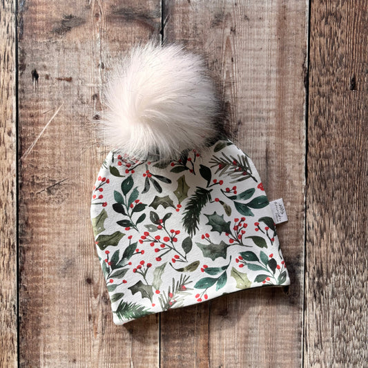 Winter Berries Bobble Hat 6-12 months (army inside)