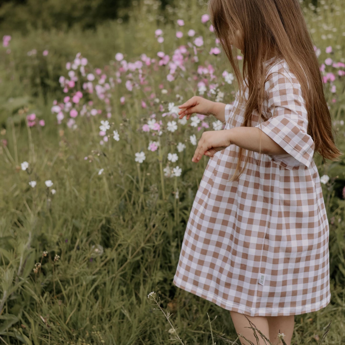 Mocha Gingham Child & Baby Sleeved Dress - 3 options